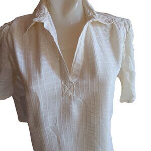 Women's Medium Vintage Boho Top Cotton Blouse Buttoned Puff Sleeves Chandni 70s